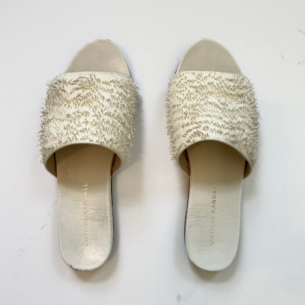 Loeffler Randall Ava Fringe Sandals Ivory Leather Slip-On Size 7.5 w/ Box - Picture 3 of 4